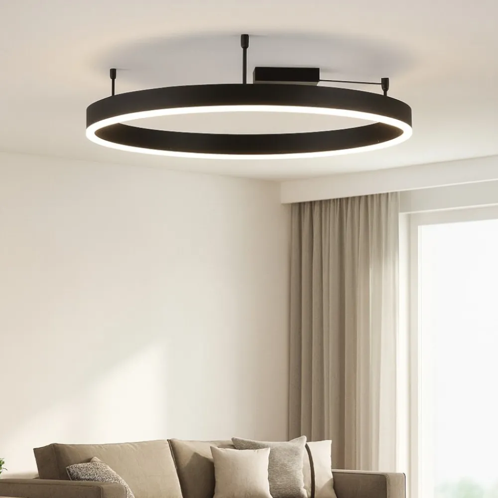 Plafoniere Moderne-Selezionato da Mazzolaluce Plafoniera cerchio 80cm nera led 50w 3000k dimmerabile