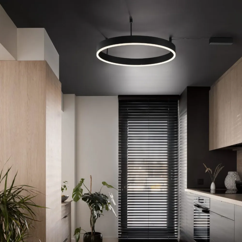 Plafoniere Moderne-Selezionato da Mazzolaluce Plafoniera cerchio 80cm nera led 50w 3000k dimmerabile