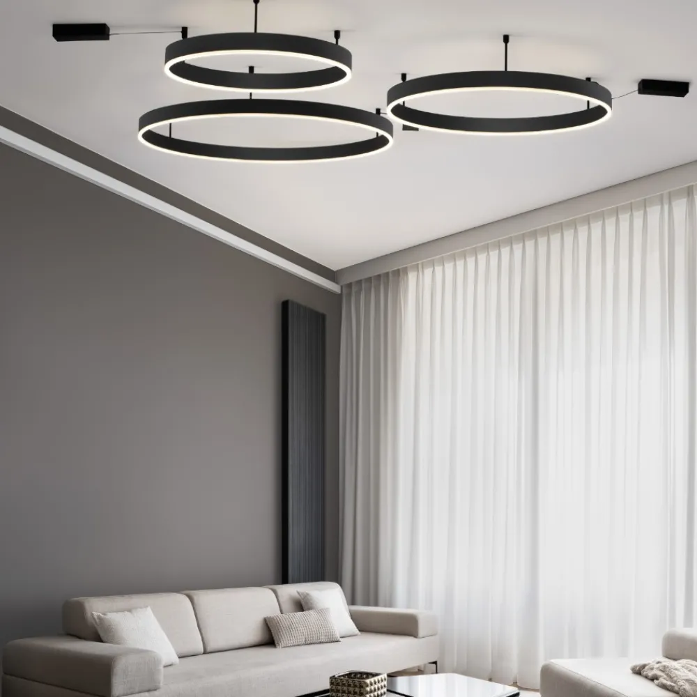 Plafoniere Moderne-Selezionato da Mazzolaluce Plafoniera cerchio 80cm nera led 50w 3000k dimmerabile