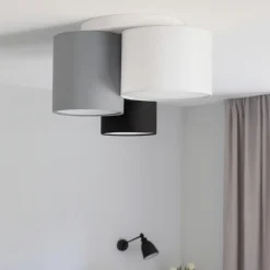 Plafoniere Moderne-Selezionato da Mazzolaluce Plafoniera cilindri di tessuto moderna per camera da letto