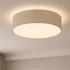Plafoniere Moderne-Selezionato da Mazzolaluce Plafoniera cilindro da soffitto 60 cm in tessuto lino