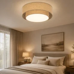 Plafoniere Moderne-Selezionato da Mazzolaluce Plafoniera cilindro di iuta moderna per camera da letto