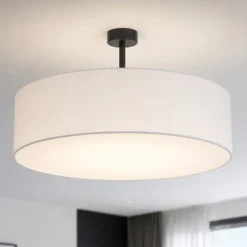 Plafoniere Moderne-Selezionato da Mazzolaluce Plafoniera cilindro di tessuto bianco 60 cm per soggiorno moderno