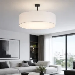 Plafoniere Moderne-Selezionato da Mazzolaluce Plafoniera cilindro di tessuto bianco 60 cm per soggiorno moderno