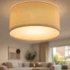 Plafoniere Moderne-Selezionato da Mazzolaluce Plafoniera cilindro di tessuto lino beige per soggiorno