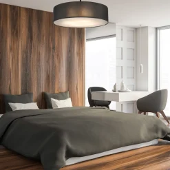 Plafoniere Moderne-Selezionato da Mazzolaluce Plafoniera cilindro nero di tessuto 60 cm da soffitto per soggiorno moderno