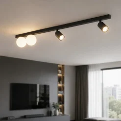 Plafoniere Moderne-Selezionato da Mazzolaluce Plafoniera 115 cm nera con faretti orientabili e sfere in vetro moderna