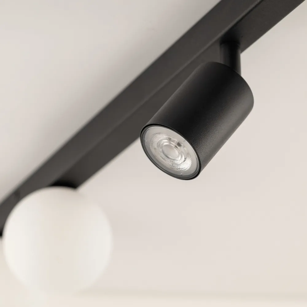 Plafoniere Moderne-Selezionato da Mazzolaluce Plafoniera 115 cm nera con faretti orientabili e sfere in vetro moderna