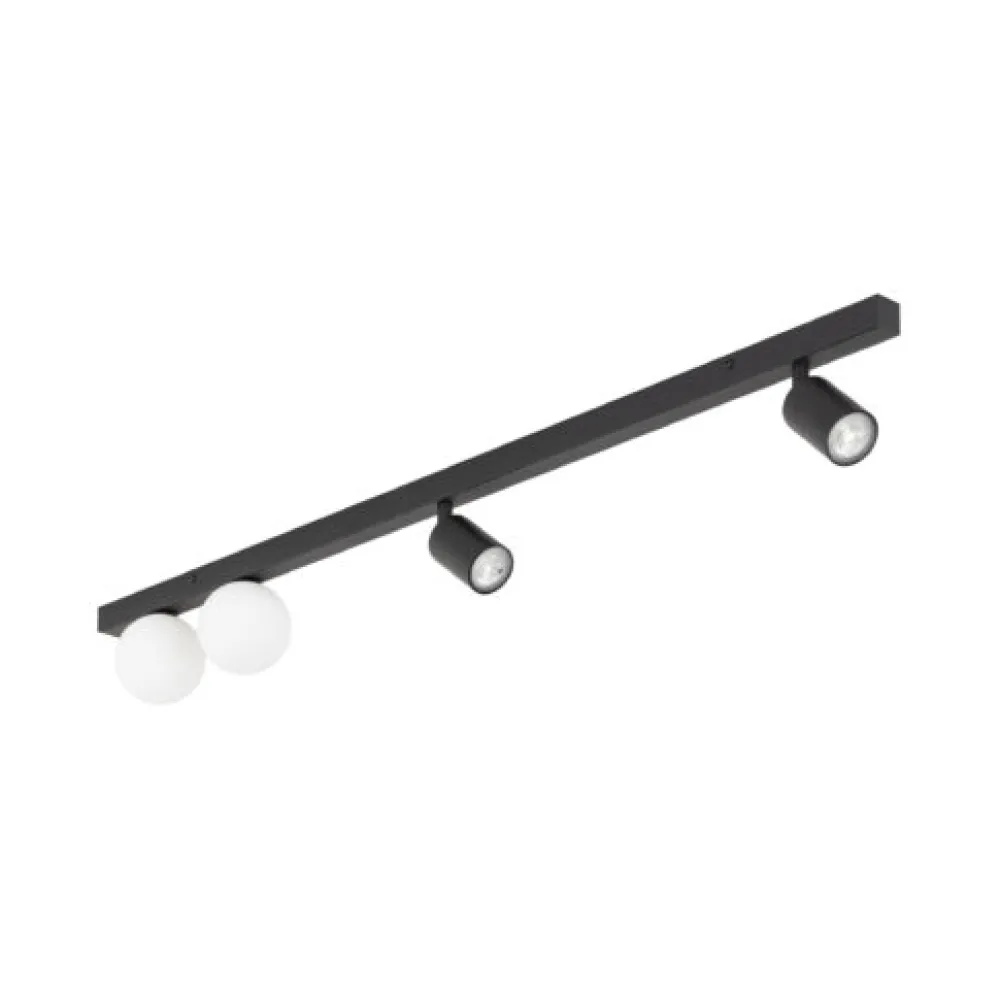 Plafoniere Moderne-Selezionato da Mazzolaluce Plafoniera 115 cm nera con faretti orientabili e sfere in vetro moderna