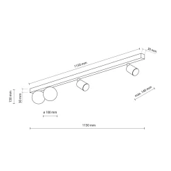 Plafoniere Moderne-Selezionato da Mazzolaluce Plafoniera 115 cm nera con faretti orientabili e sfere in vetro moderna