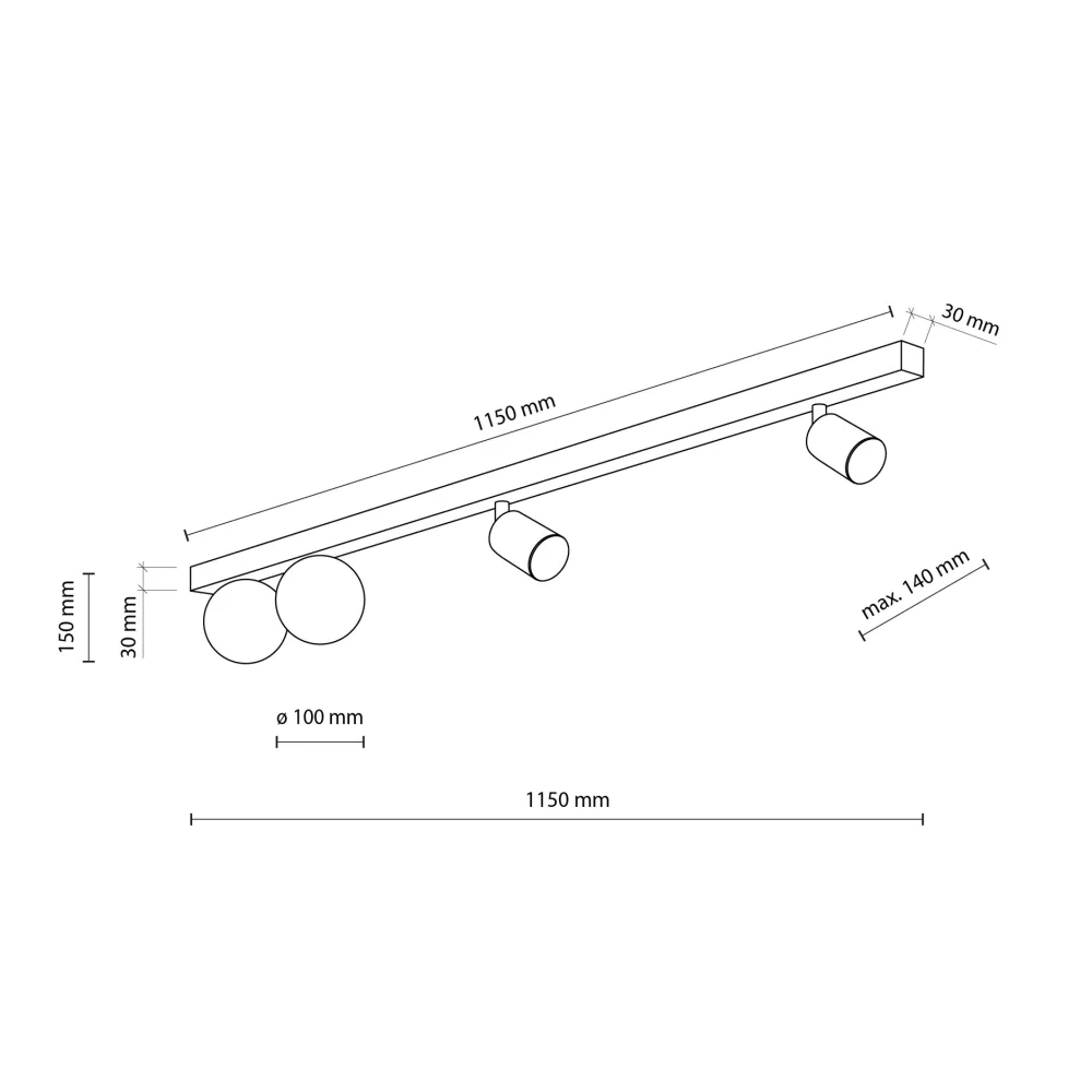 Plafoniere Moderne-Selezionato da Mazzolaluce Plafoniera 115 cm nera con faretti orientabili e sfere in vetro moderna