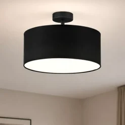 Plafoniere Moderne-Selezionato da Mazzolaluce Plafoniera 40 cm nera da soffitto cilindro in tessuto per camera da letto