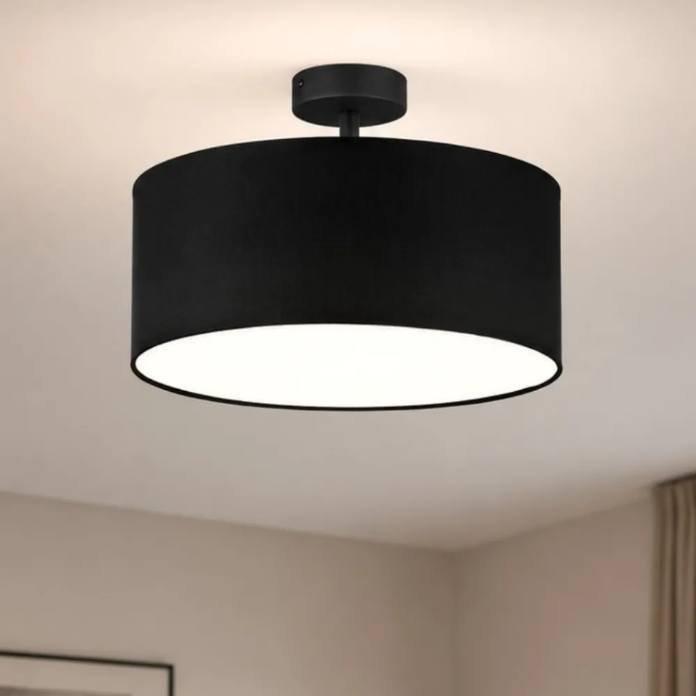 Plafoniere Moderne-Selezionato da Mazzolaluce Plafoniera 40 cm nera da soffitto cilindro in tessuto per camera da letto