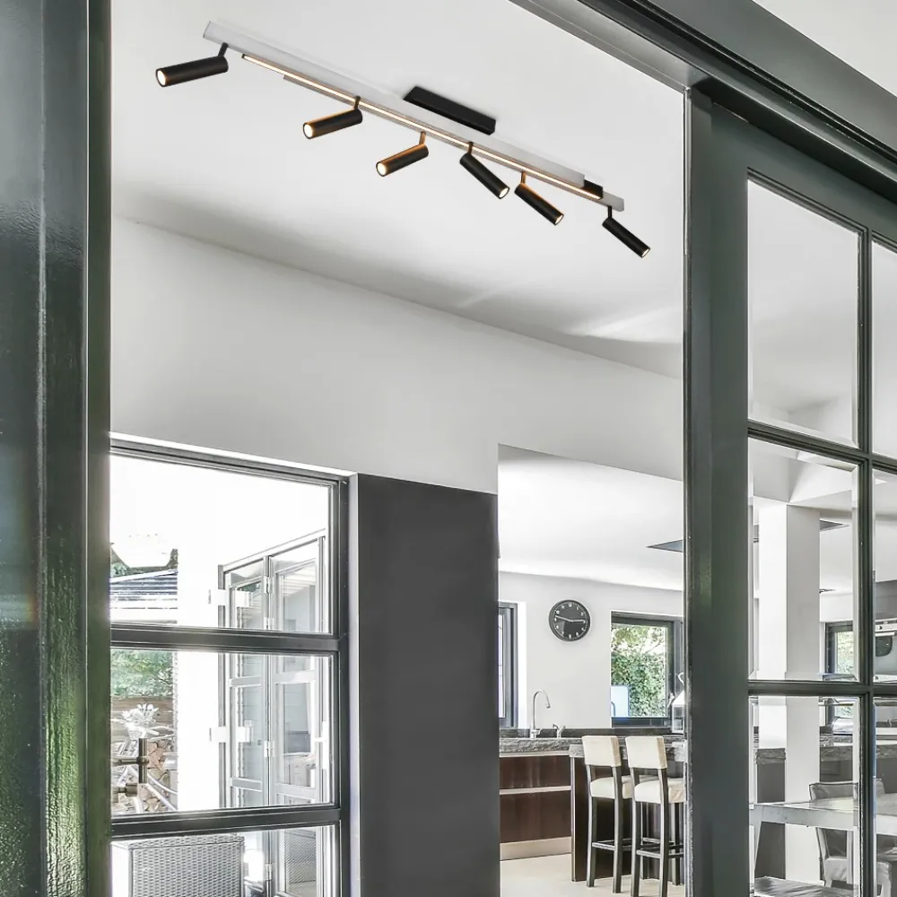 Plafoniere Moderne-Selezionato da Mazzolaluce Plafoniera con faretti allungabile alluminio nero led 2700k a 6500k con telecomando