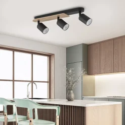 Plafoniere Moderne-Selezionato da Mazzolaluce Plafoniera con faretti nero legno orientabili per cucina