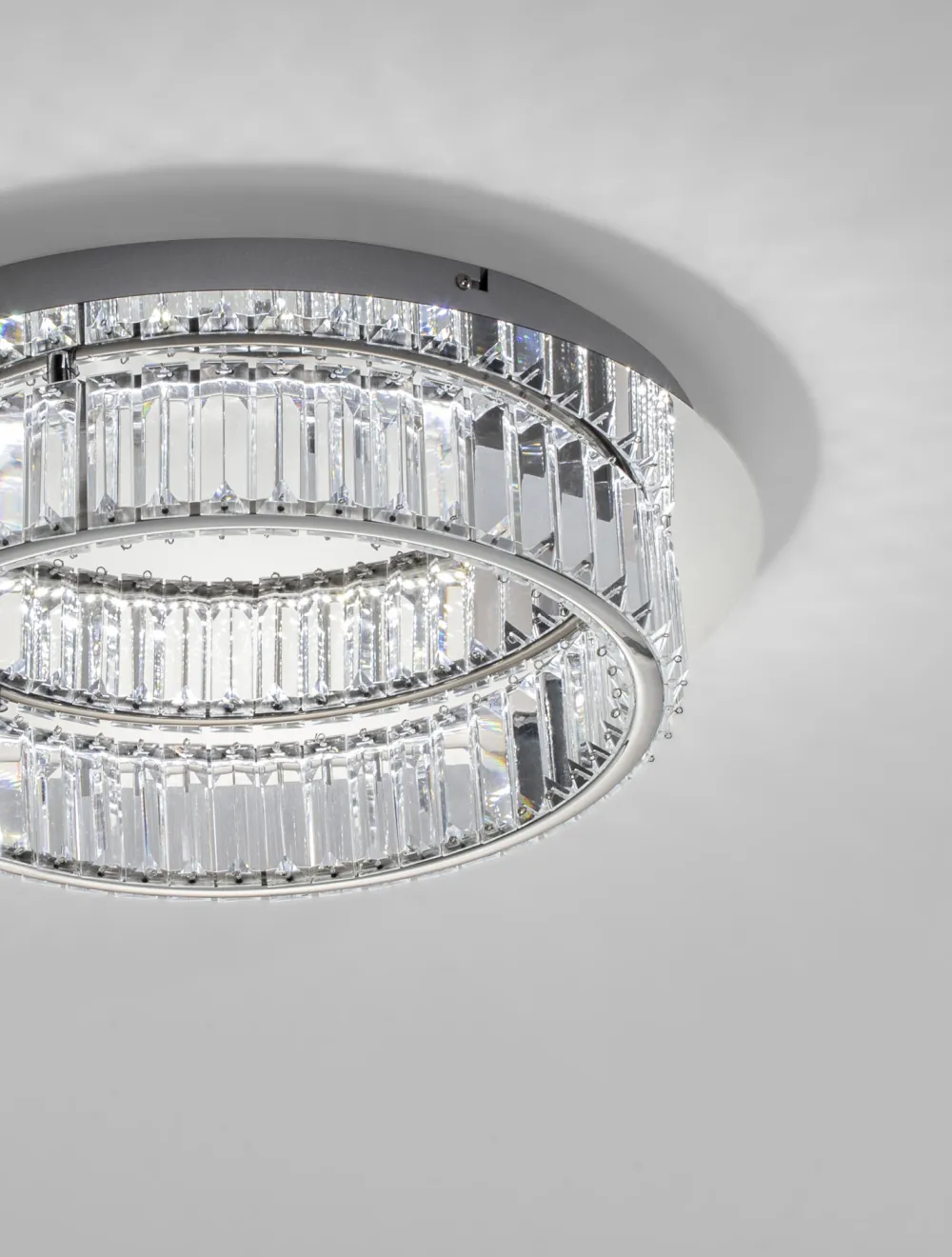 Plafoniere Moderne-Selezionato da Mazzolaluce Plafoniera contemporana 50cm cromo e cristalli led 3500k dimmerabile