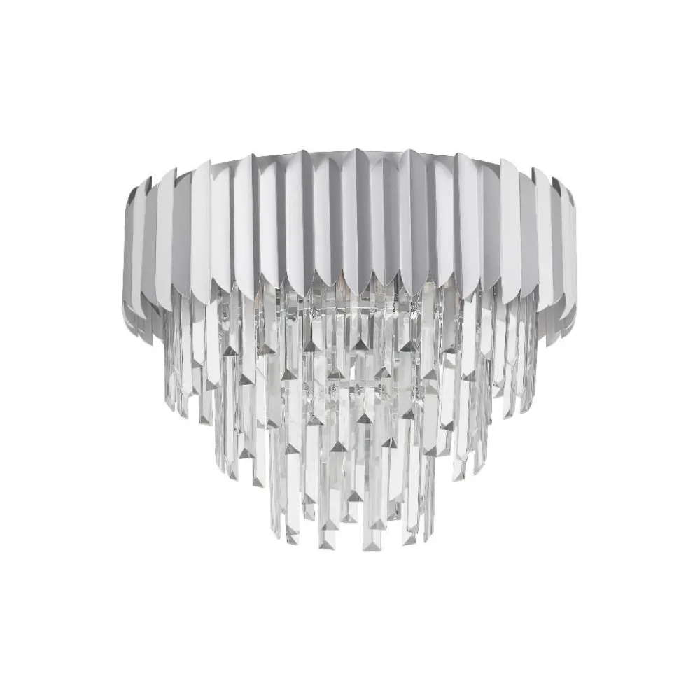 Plafoniere Moderne-Selezionato da Mazzolaluce Plafoniera contemporanea per salotto cromo e cristalli 50cm