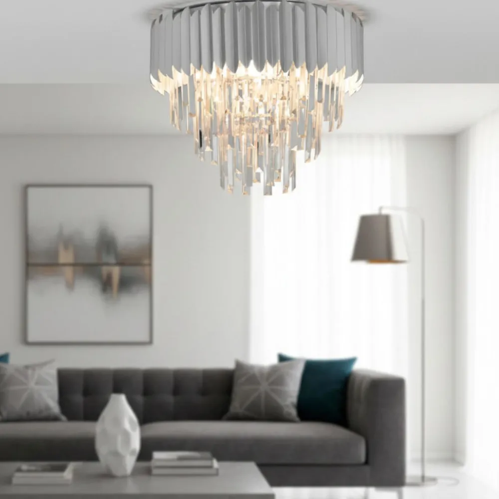 Plafoniere Moderne-Selezionato da Mazzolaluce Plafoniera contemporanea per salotto cromo e cristalli 50cm