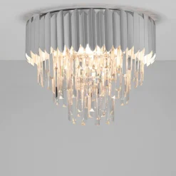 Plafoniere Moderne-Selezionato da Mazzolaluce Plafoniera contemporanea per salotto cromo e cristalli 50cm