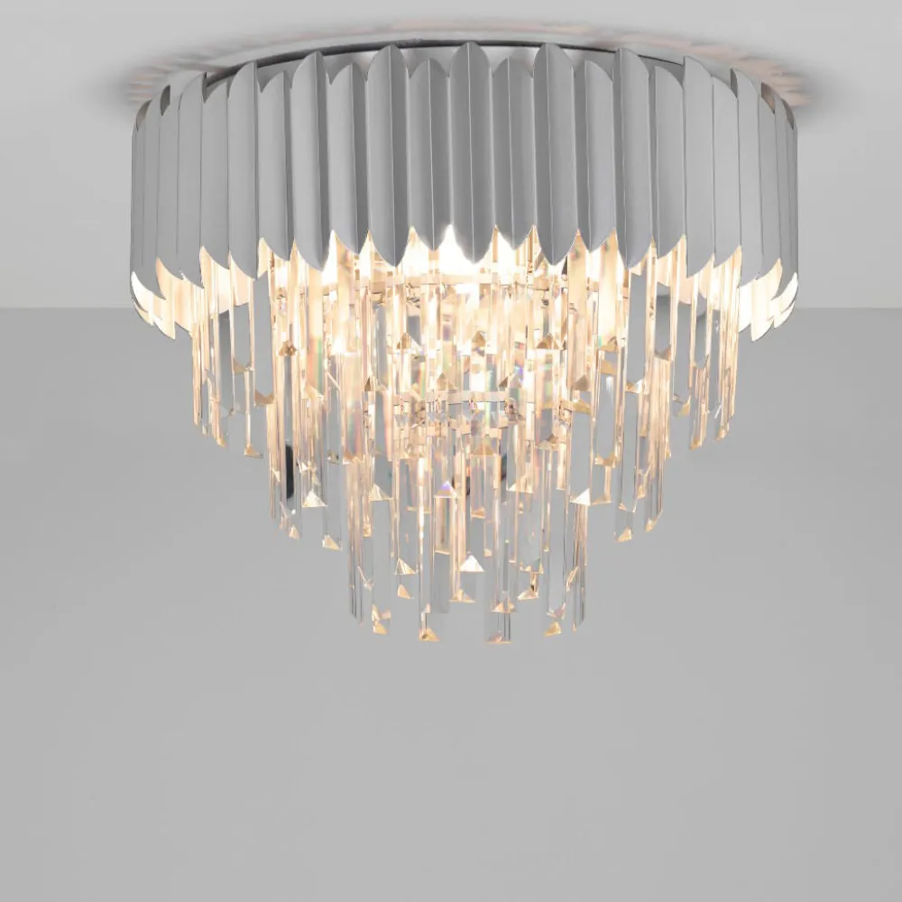 Plafoniere Moderne-Selezionato da Mazzolaluce Plafoniera contemporanea per salotto cromo e cristalli 50cm