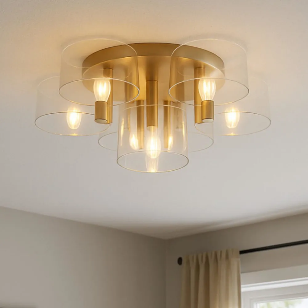 Plafoniere Moderne-Selezionato da Mazzolaluce Plafoniera contemporanea per salotto ottone led 3000k 68cm
