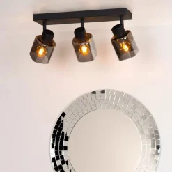 Plafoniere Moderne-Selezionato da Mazzolaluce Plafoniera con tre faretti da soffitto nera vetri fume orientabili