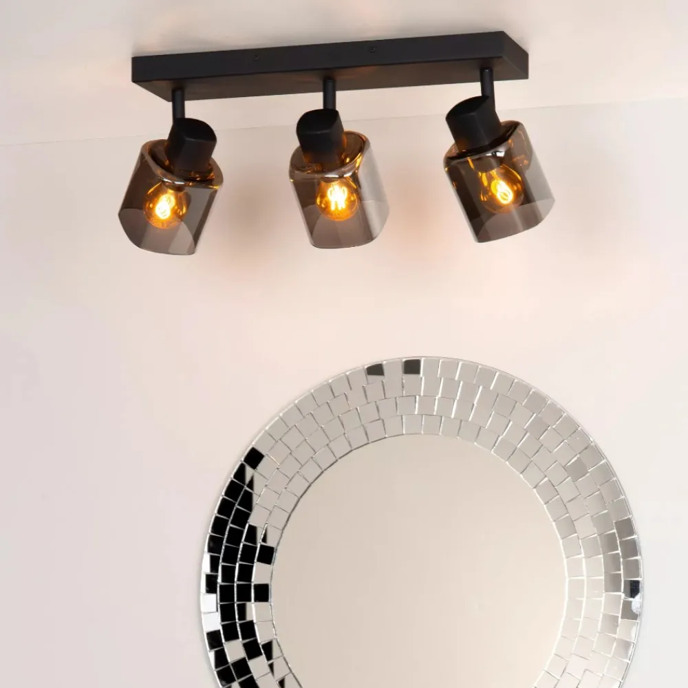 Plafoniere Moderne-Selezionato da Mazzolaluce Plafoniera con tre faretti da soffitto nera vetri fume orientabili