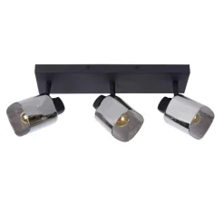 Plafoniere Moderne-Selezionato da Mazzolaluce Plafoniera con tre faretti da soffitto nera vetri fume orientabili