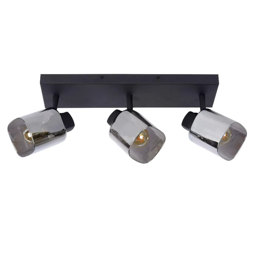 Plafoniere Moderne-Selezionato da Mazzolaluce Plafoniera con tre faretti da soffitto nera vetri fume orientabili