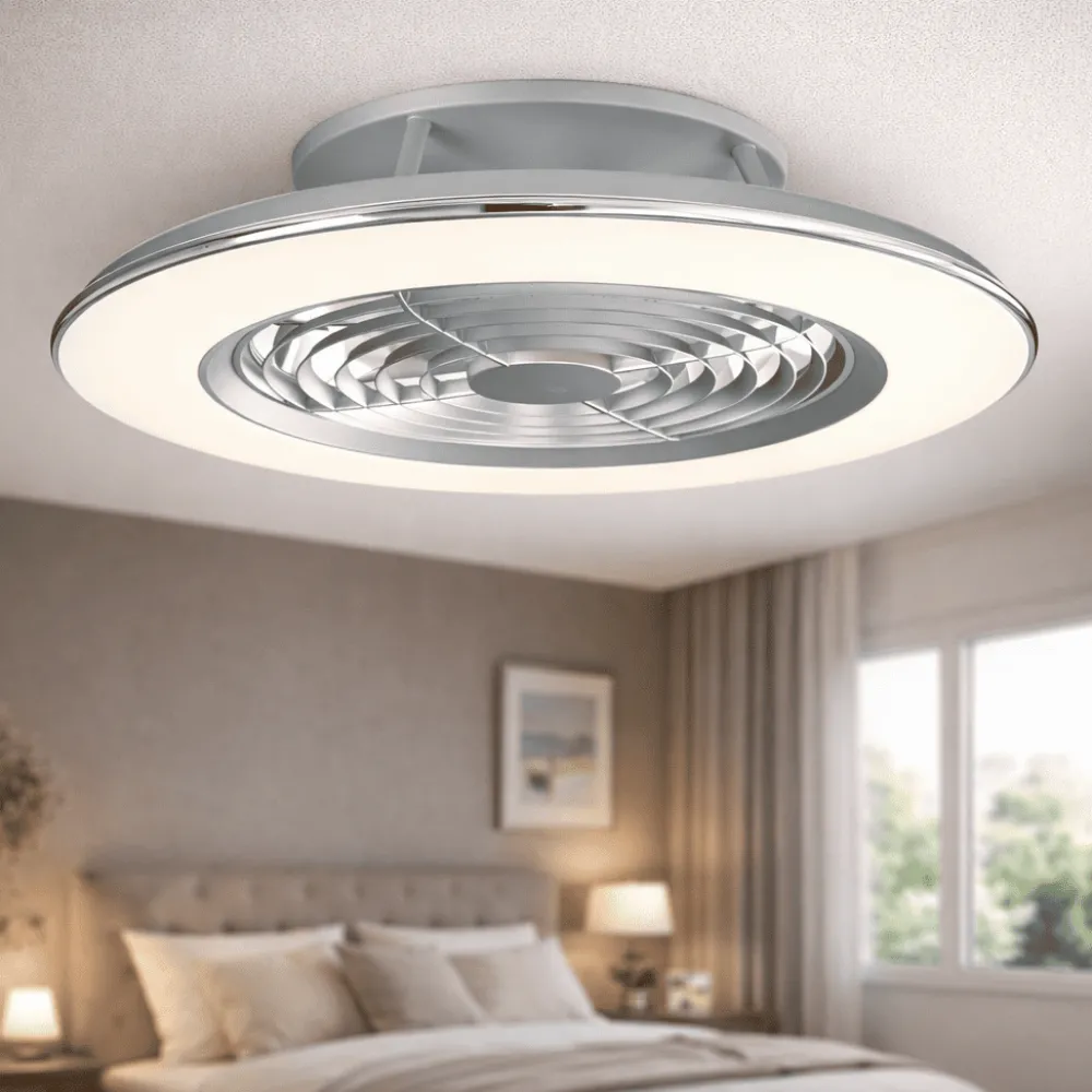Ventilatori Da Soffitto-Selezionato da Mazzolaluce Plafoniera con ventilatore argento led con telecomando app