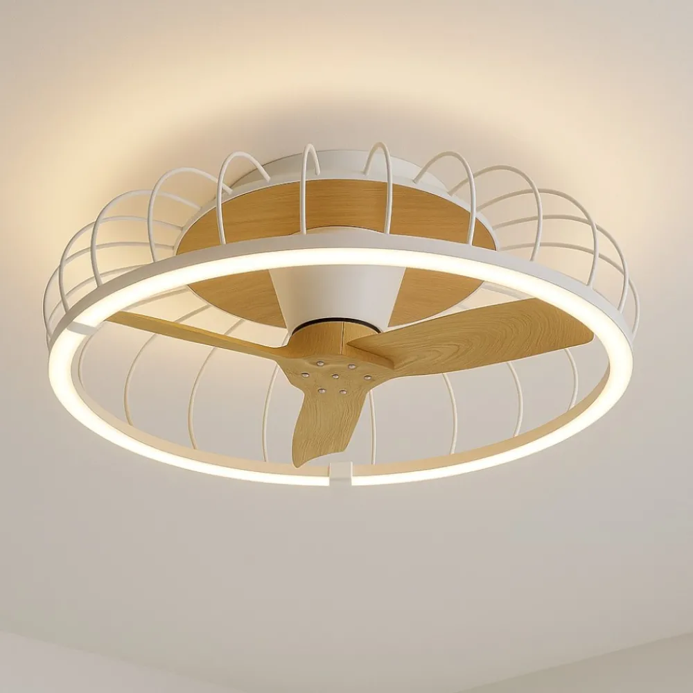 Ventilatori Da Soffitto-Selezionato da Mazzolaluce Plafoniera con ventilatore bianco con pale di legno con telecomando