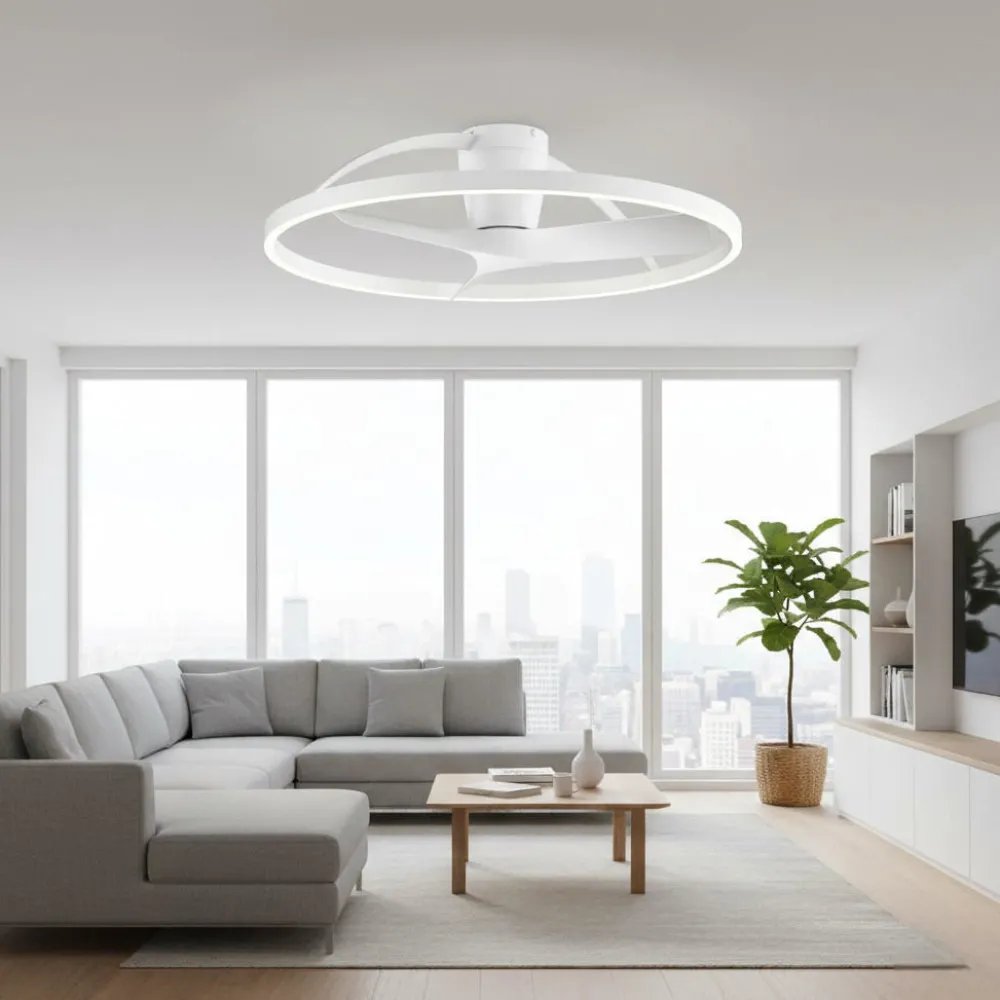 Ventilatori Da Soffitto-Selezionato da Mazzolaluce Plafoniera con ventilatore bianco 13mq led cct motore inverter