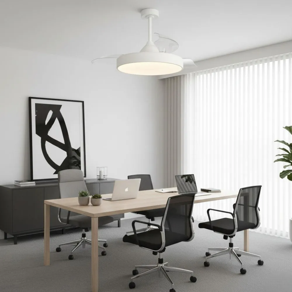Ventilatori Da Soffitto-Selezionato da Mazzolaluce Plafoniera con ventilatore bianca pale richiudibile 20mq led cct app