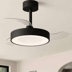 Ventilatori Da Soffitto-Selezionato da Mazzolaluce Plafoniera con ventilatore da soffitto nero pale richiudibili 20mq telecomando