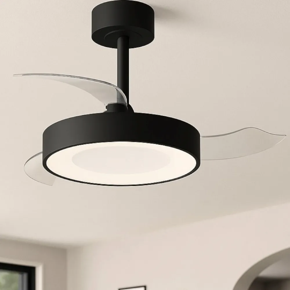 Ventilatori Da Soffitto-Selezionato da Mazzolaluce Plafoniera con ventilatore da soffitto nero pale richiudibili 20mq telecomando