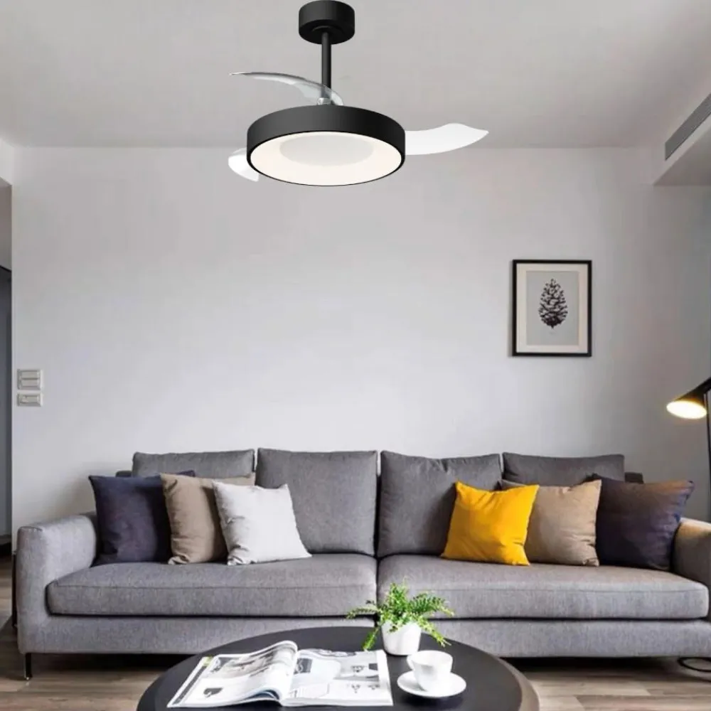 Ventilatori Da Soffitto-Selezionato da Mazzolaluce Plafoniera con ventilatore da soffitto nero pale richiudibili 20mq telecomando