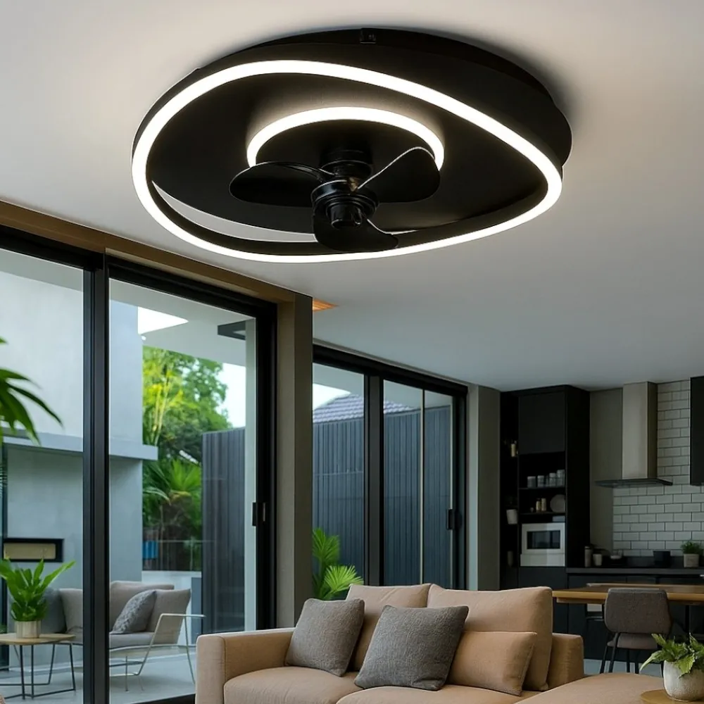 Ventilatori Da Soffitto-Selezionato da Mazzolaluce Plafoniera con ventilatore da soffitto nero luce telecomando