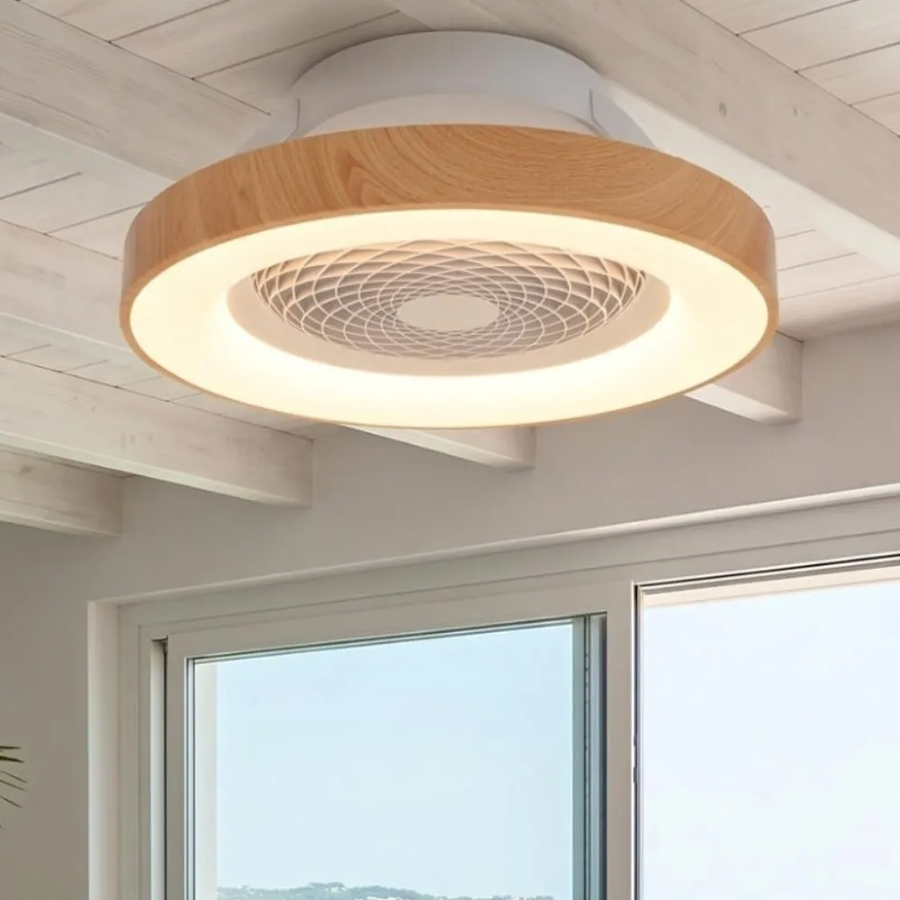 Ventilatori Da Soffitto-Selezionato da Mazzolaluce Plafoniera con ventilatore e telecomando bianco e legno max 13mq led cct