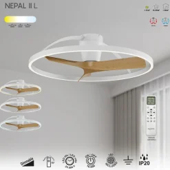 Ventilatori Da Soffitto-Selezionato da Mazzolaluce Plafoniera con ventilatore led cct bianco pale legno 13mq con telecomando