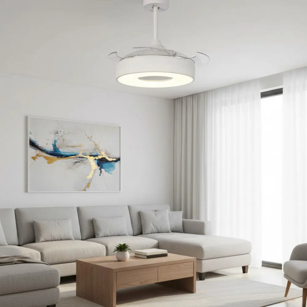 Ventilatori Da Soffitto-Selezionato da Mazzolaluce Plafoniera con ventilatore mini bianca 13mq led cct dimmerabile con telecomando e app