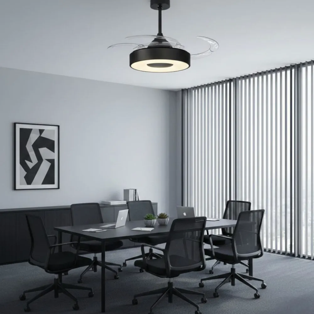 Ventilatori Da Soffitto-Selezionato da Mazzolaluce Plafoniera con ventilatore nero 13mq moderna pale richiudibili luce led cct