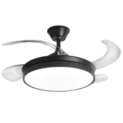 Ventilatori Da Soffitto-Selezionato da Mazzolaluce Plafoniera con ventilatore pale retrattili nero con luce 20mq con telecomando