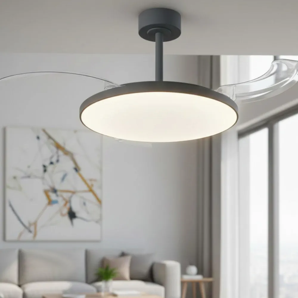 Ventilatori Da Soffitto-Selezionato da Mazzolaluce Plafoniera con ventilatore pale richiudibili nero 20mq led cct con telecomando