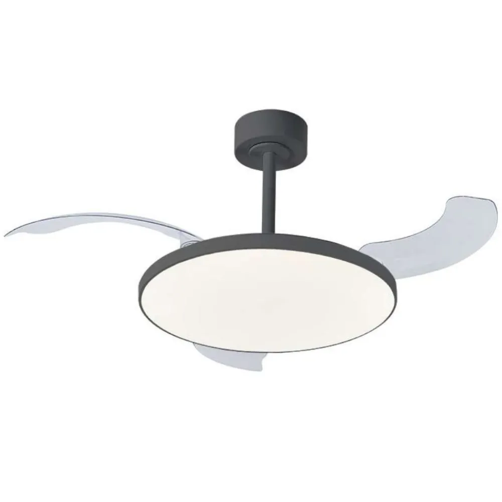 Ventilatori Da Soffitto-Selezionato da Mazzolaluce Plafoniera con ventilatore pale richiudibili nero 20mq led cct con telecomando