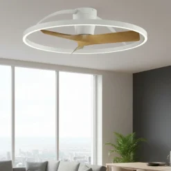 Ventilatori Da Soffitto-Selezionato da Mazzolaluce Plafoniera con ventilatore stanza 13mq bianco e legno led cct dimmerabile con telecomando