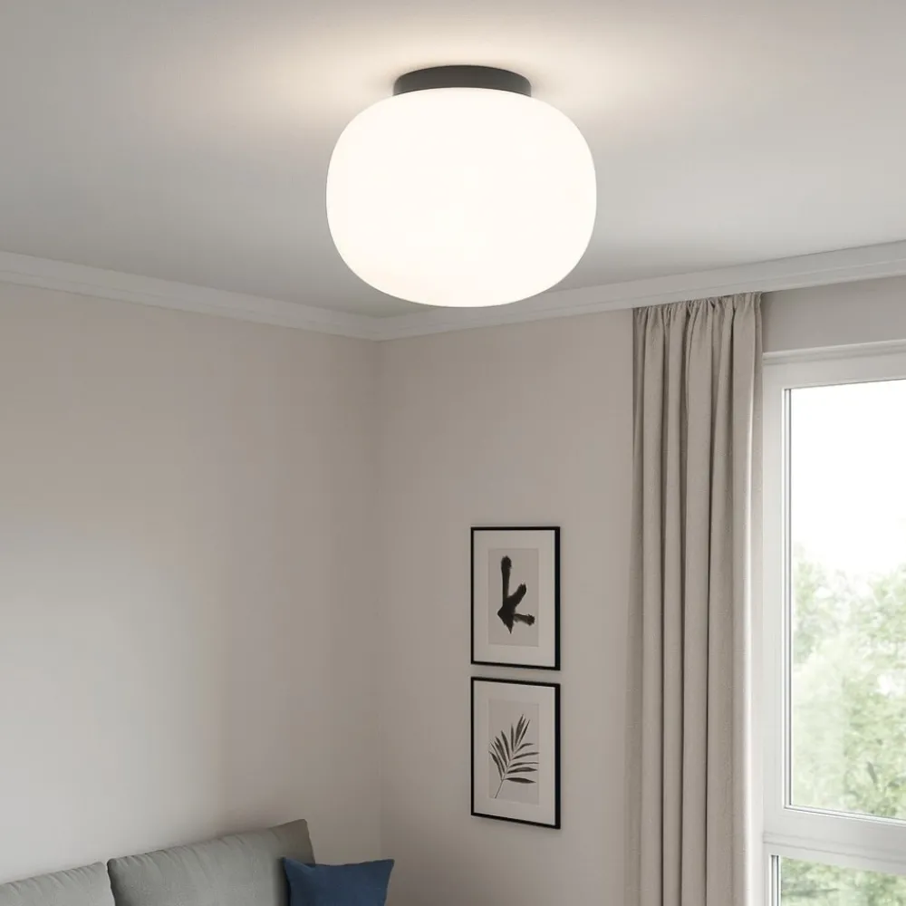 Plafoniere Moderne-Miloox Plafoniera cucina moderna nera vetro bianco 19cm bombo