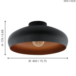 Plafoniere Moderne-Eglo Plafoniera cupola nero marrone per cucina mogano