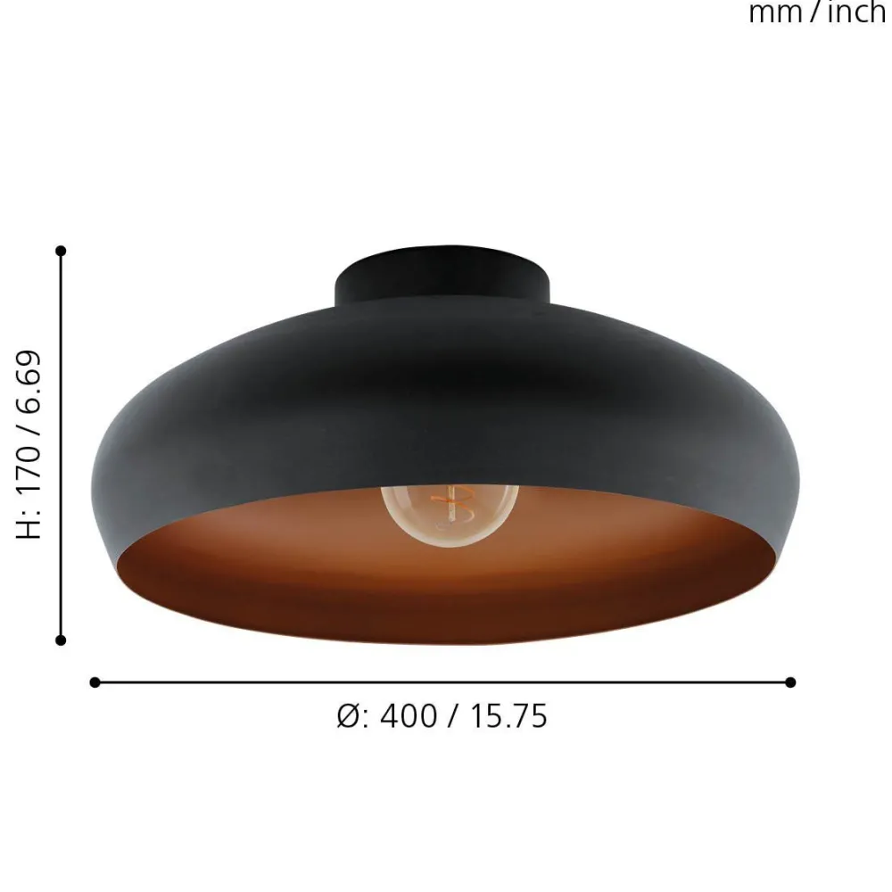 Plafoniere Moderne-Eglo Plafoniera cupola nero marrone per cucina mogano