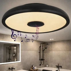 Plafoniere Bagno-Selezionato da Mazzolaluce Plafoniera da bagno bluetooth led rgb nera con cassa e telecomando