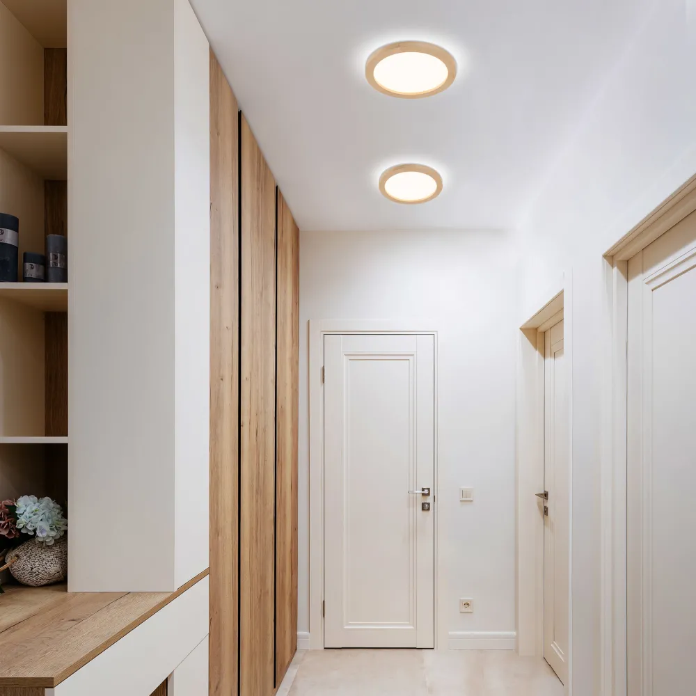Plafoniere Bagno-Selezionato da Mazzolaluce Plafoniera da bagno scandinava di legno led 24w cct ip54